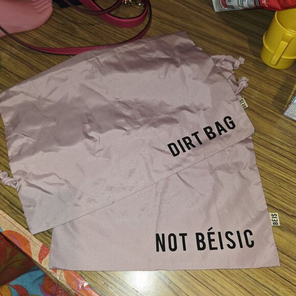 BEIS Cosmetic Zip Around Black Case & 2 Pink Travel Drawstring Logo Hotel Bags - Picture 7 of 16